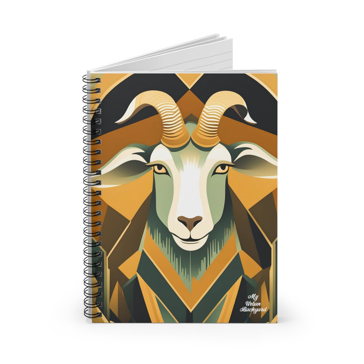 Art Deco Goat, Spiral Notebook Writing Journal - 118 Ruled Pages