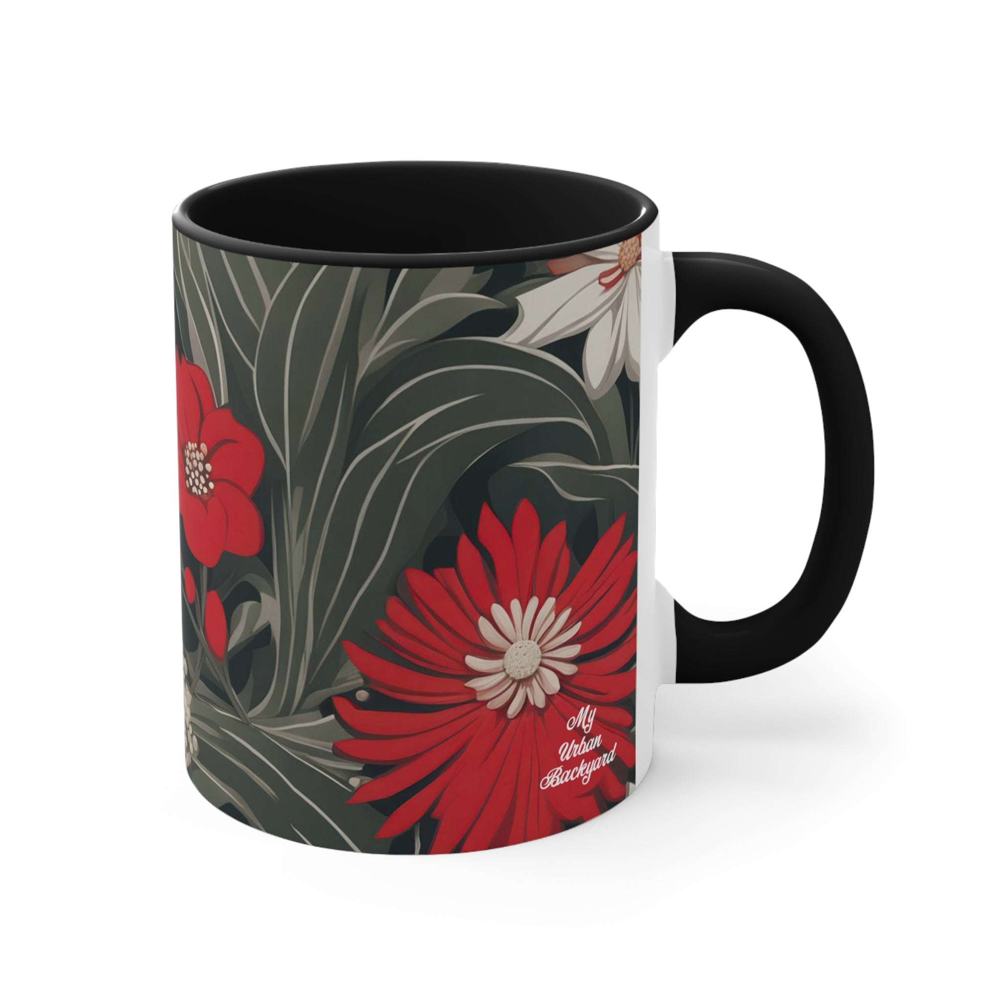 Red and White Flowers, Ceramic Coffee Mug