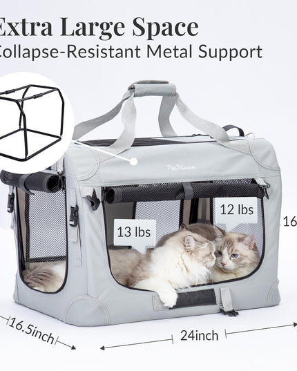 PetMasion Extra Large Cat Carrier for 2 Cats, Collapsible Soft Sided Pet XL Crate for Large Mudium Big Cat 20lbs+, Car Travel Portable Bag for Long Trips Ride 24"x16.5"x16.5"