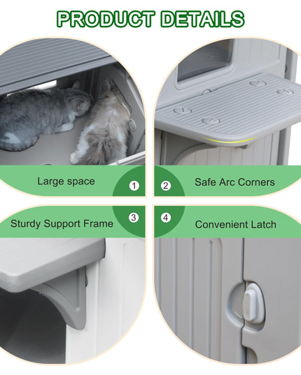 Rockever Luxury Plastic Outdoor Indoor Cat House with Escape Door, Waterproof 2 Story Outdoor Houses for Feral Cats Outside Cat Shelter, Spacious, Clean and Assemble Easily