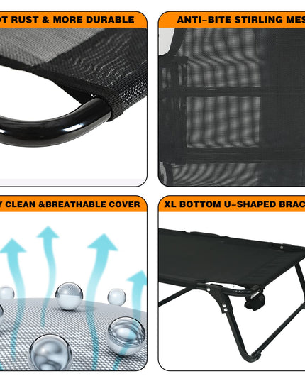 M JJYPET Elevated Raised Small Meduim Dog Bed Cots,Cooling Foldable No Assembly Need Pet Hammock Bed with Breathable Mesh, Indoor Outdoor Dog Pet Bed for Small Meduim Dogs, Chew Proof, Black