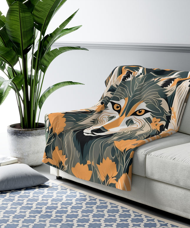 Dorian Greyfang Sherpa Fleece Blanket for Cozy Warmth, Wolf Design - 50"x60"