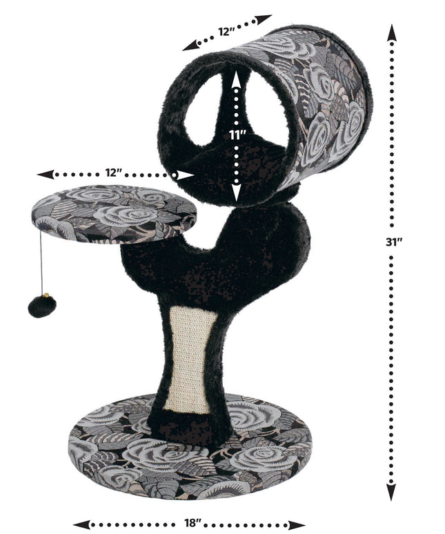 MidWest Homes for Pets Cat Tree Salvador Feline Furniture, 22 by 17.75 by 30.75-Inch, Black/White Floral (138S-BK)