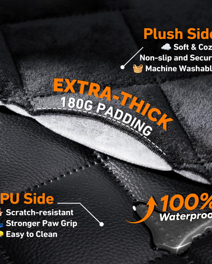 Bearcover Hard Bottom Car Seat Cover for Dogs, PU+Plush Dog Car Seat Cover for Back Seat, Waterproof Backseat Extender for Dogs in Car, Large Pet Hammock Bed with Rear Door Protector for Car SUV Truck
