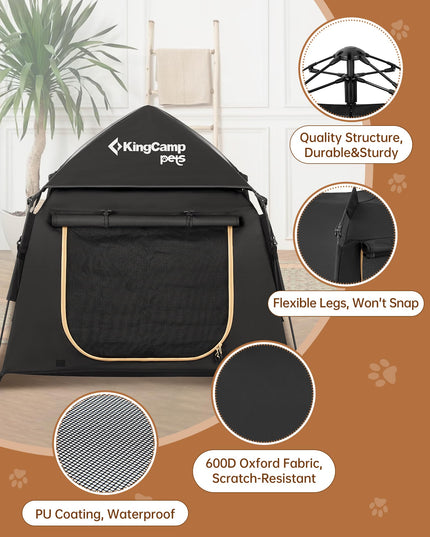 KingCamp Large Automatic Pop-Up Dog Tent, Portable Dog House for Indoor&Outdoor Use, Cozy Dog Bed Tent with Rain Hood, Black, 39.37" x 39.37" x 29.53"