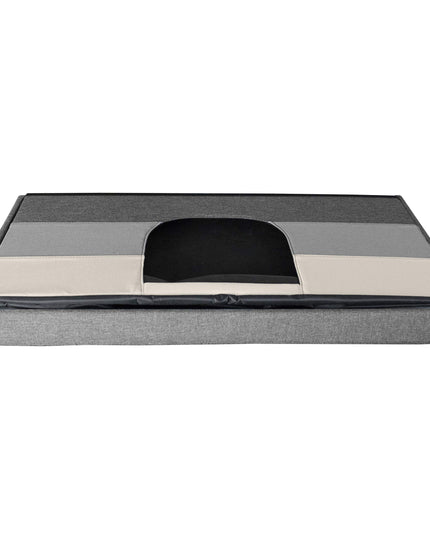 Furhaven Pet House for Indoor Cats & Medium/Small Dogs, Collapsible & Foldable w/ Plush Ball Toy - Living Room Ottoman Cat Condo - Hygge Stripe (Gray/Cream), Large