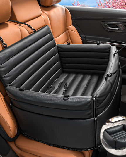 EAFTRA Dog Car Seat for Medium Sized Dogs, 2-in-1 Dog Booster Car Seat for Back Seat and Home Use, 100% Waterproof, PU Leather, Non-Slip Hard Base, Scratch-Proof, Fits Pets Up to 50 lbs