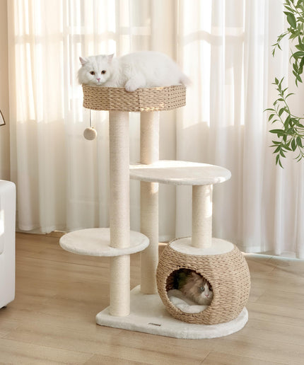KAMABOKO Modern Cat Tree, Cat Trees for Indoor Cats w/Natural Sisal Scratching Posts, Hand-Woven Condo & Top Perch, 39" Tall Cat-Tree for Kittens Climb Play & Rest