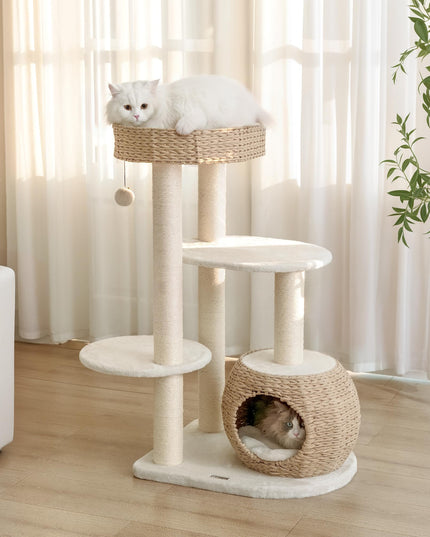 KAMABOKO Modern Cat Tree, Cat Trees for Indoor Cats w/Natural Sisal Scratching Posts, Hand-Woven Condo & Top Perch, 39" Tall Cat-Tree for Kittens Climb Play & Rest