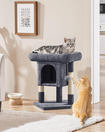 Yaheetech 23.5in Cat Tree Tower, Cat Condo with Sisal-Covered Scratching Posts, Cat House Activity Center Furniture for Kittens, Cats and Pets - Dark Gray