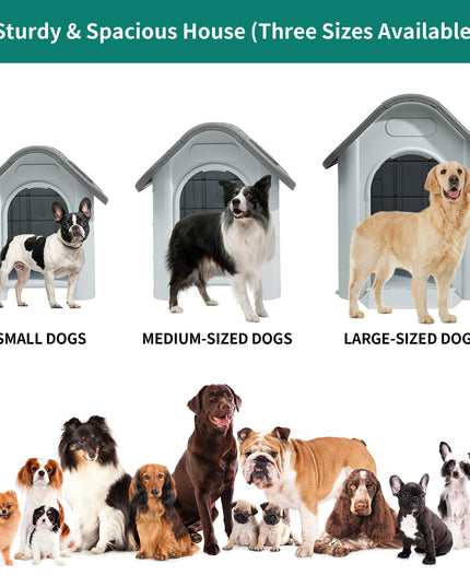 YITAHOME 34.3'' Large Dog House Outdoor Plastic Doghouse Water Resistant Pet House with Adjustable Skylight and Elevated Base for Small, Medium Dogs (34.3''L*28.3''W*29.5''H)