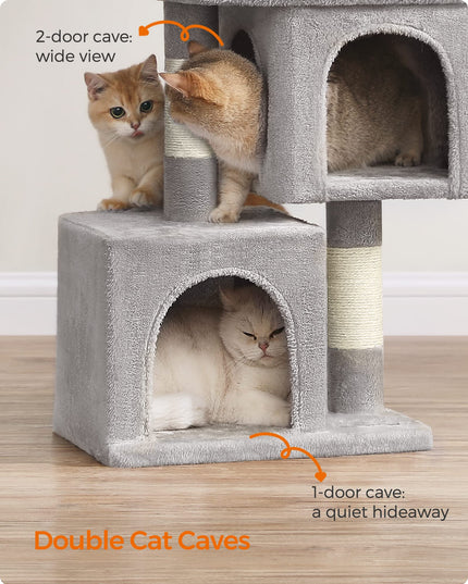 Feandrea Cat Tree, 26.4-Inch Cat Tower, S, Cat Condo for Kittens up to 7 lb, Large Cat Perch, 2 Cat Caves, Scratching Post, Light Gray UPCT611W01