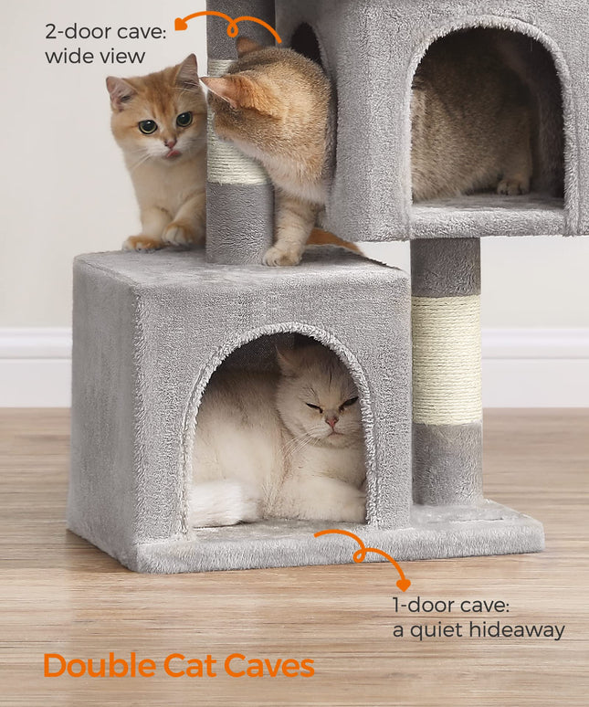 Feandrea Cat Tree, 26.4-Inch Cat Tower, S, Cat Condo for Kittens up to 7 lb, Large Cat Perch, 2 Cat Caves, Scratching Post, Light Gray UPCT611W01