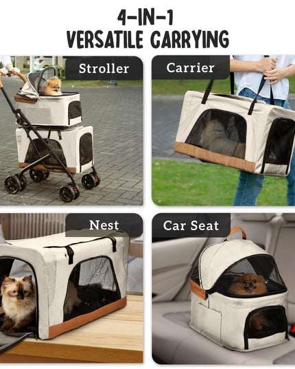 Double Pet Stroller with Detachable Carriers - Ideal for 2 Dogs or Cats - Compact & Convenient Design - Easy Assembly Double Dog Stroller - Cosmic Beige
