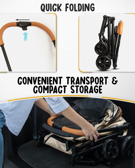 Double Pet Stroller with Detachable Carriers - Ideal for 2 Dogs or Cats - Compact & Convenient Design - Easy Assembly Double Dog Stroller - Cosmic Beige