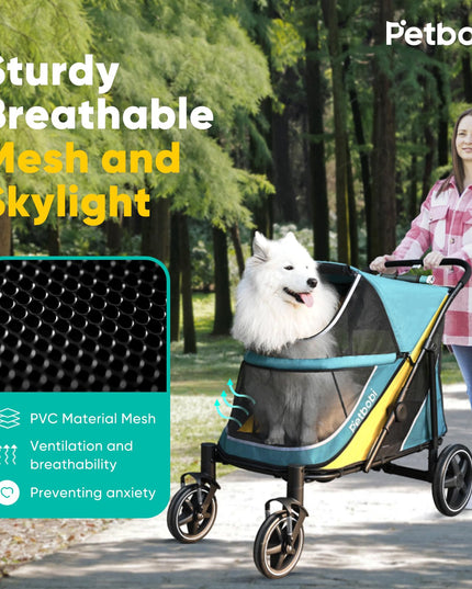 Petbobi Dog Stroller for Medium Dogs - Easy Fold Dual Entry Pet Stroller with One-Foot Brake, All Terrain Wagon Cart with Large Air Mesh, Ideal for Large Senior Pets up to 80 lbs, Green