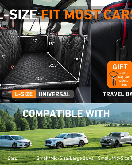 Bearcover Hard Bottom Car Seat Cover for Dogs, PU+Plush Dog Car Seat Cover for Back Seat, Waterproof Backseat Extender for Dogs in Car, Large Pet Hammock Bed with Rear Door Protector for Car SUV Truck
