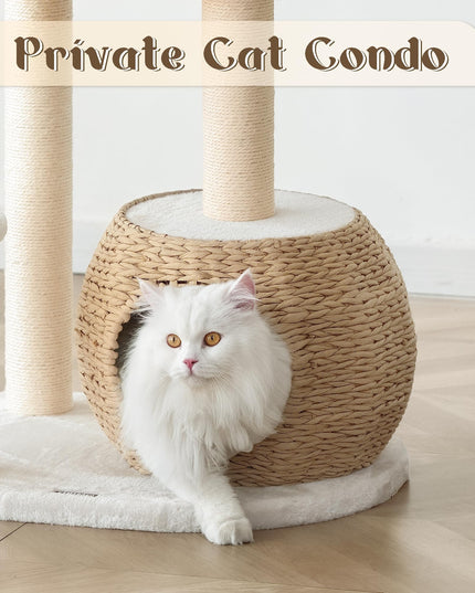 KAMABOKO Modern Cat Tree, Cat Trees for Indoor Cats w/Natural Sisal Scratching Posts, Hand-Woven Condo & Top Perch, 39" Tall Cat-Tree for Kittens Climb Play & Rest