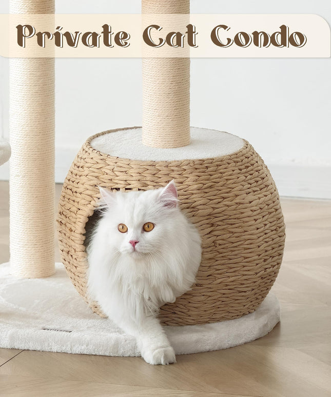 KAMABOKO Modern Cat Tree, Cat Trees for Indoor Cats w/Natural Sisal Scratching Posts, Hand-Woven Condo & Top Perch, 39" Tall Cat-Tree for Kittens Climb Play & Rest