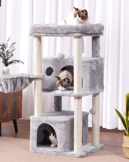 Hey-brother Cat Tree,Multi-Level Cat Condo for Large Cat Tower Furniture with Sisal-Covered Scratching Posts, 2 Plush Condos, Big Plush Perches MPJ011W