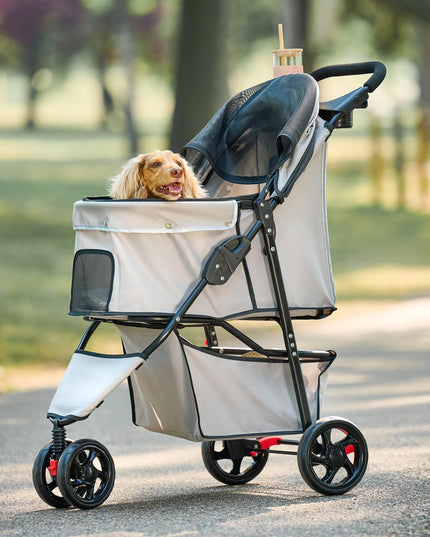 Carlson Pet Products Stroller, Includes 360 Degree Front Wheel Swivel, Rear Wheel Breaks, Reflective Trim, Mesh Panels, Umbrella and Mesh Canopy, Khaki