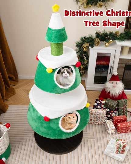 PETSITE 60 inch Christmas Cat Tree, Cute Cat Tower with 2 Condos, Sisal Scratching Posts, Spring Toy, Removable Beds, Modern Holiday Cat Tree Tower for Indoor Cats