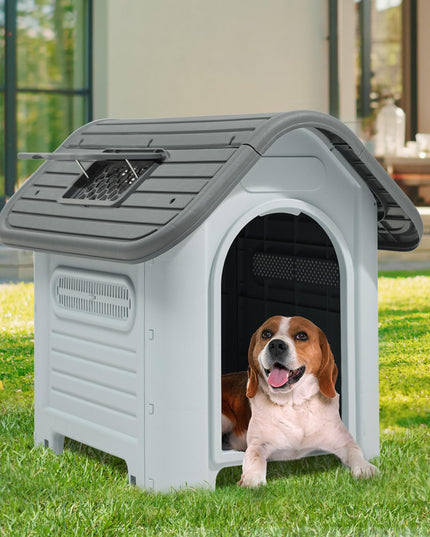 YITAHOME 34.3'' Large Dog House Outdoor Plastic Doghouse Water Resistant Pet House with Adjustable Skylight and Elevated Base for Small, Medium Dogs (34.3''L*28.3''W*29.5''H)