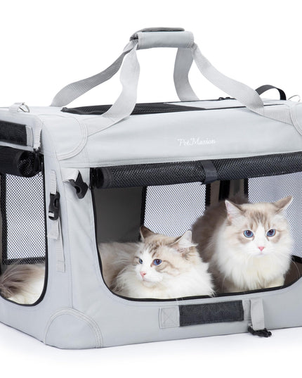 PetMasion Extra Large Cat Carrier for 2 Cats, Collapsible Soft Sided Pet XL Crate for Large Mudium Big Cat 20lbs+, Car Travel Portable Bag for Long Trips Ride 24"x16.5"x16.5"