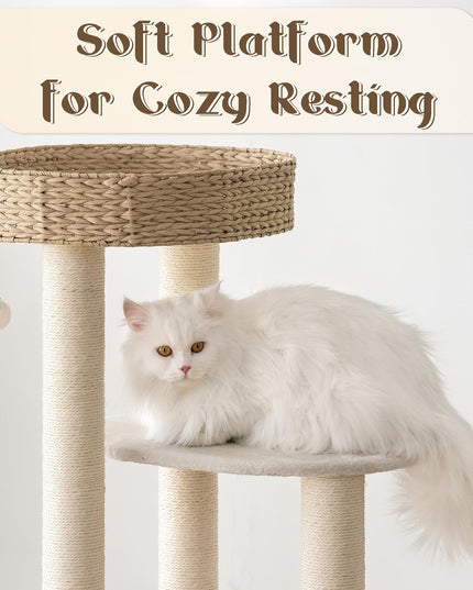 KAMABOKO Modern Cat Tree, Cat Trees for Indoor Cats w/Natural Sisal Scratching Posts, Hand-Woven Condo & Top Perch, 39" Tall Cat-Tree for Kittens Climb Play & Rest