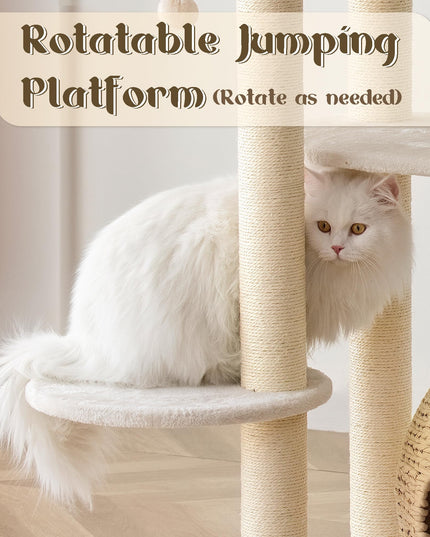 KAMABOKO Modern Cat Tree, Cat Trees for Indoor Cats w/Natural Sisal Scratching Posts, Hand-Woven Condo & Top Perch, 39" Tall Cat-Tree for Kittens Climb Play & Rest