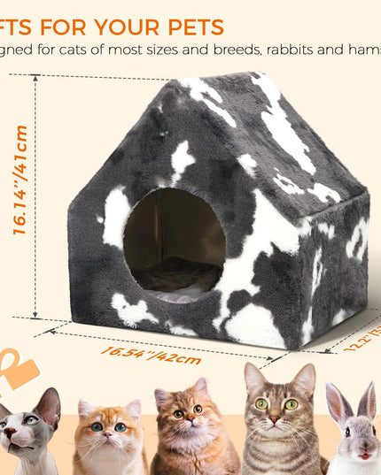 ComSaf Cat Bed Cave House - Winter Pet House with Fluffy Covered Cat Beds for Indoor Cats, Detachable Washable Plush Cat Hideaway Hut for Kitten Rabbit, Sturdy Cat Beds & Furniture Gifts, Grey