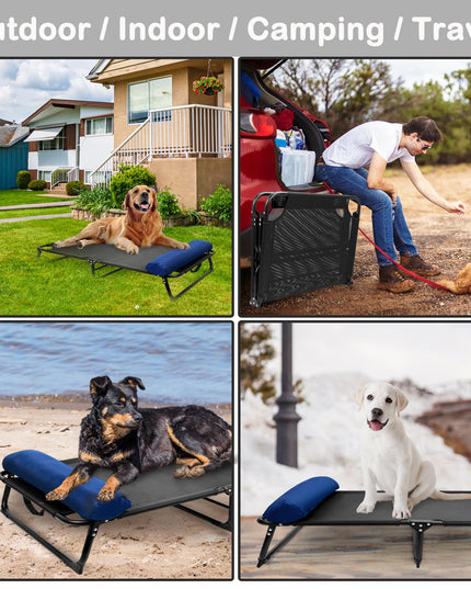CAREDPETS Raised Elevated Cooling Dog Bed Cot w/Bolster for Large Jumbo XL XXL Sized Dogs, Portable Foldable Indoor/Outdoor Cooling Pet Hammock, No Assembly Needed, 54x30x9 (Black)