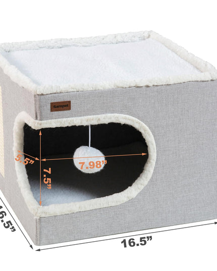 Garnpet Cat Bed for Indoor Cats Cube House, Covered Cat Cave Beds & Furniture with Scratch Pad and Hideaway Tent, Cute Modern Cat Condo for Multi Small Pet Large Kitten Kitty, Green