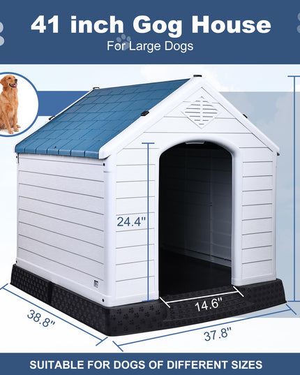 Elevon Plastic Dog House, Insulated Doghouse Puppy Shelter, Water Resistant Easy Assembly Sturdy Dog Kennel with Elevated Floor and Air Vents, Ventilate for Small to Large Sized Dogs (41-Inch)