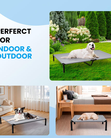 Heeyoo Elevated Dog Bed, Cooling Raised Pet Cot with Chew Proof Mesh Fabric and Steel Frame, Portable Dog Cot Bed with No-Slip Rubber Feet for Outdoor Indoor Use