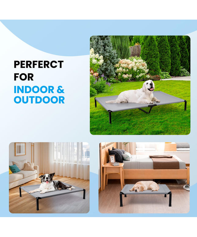 Heeyoo Elevated Dog Bed, Cooling Raised Pet Cot with Chew Proof Mesh Fabric and Steel Frame, Portable Dog Cot Bed with No-Slip Rubber Feet for Outdoor Indoor Use