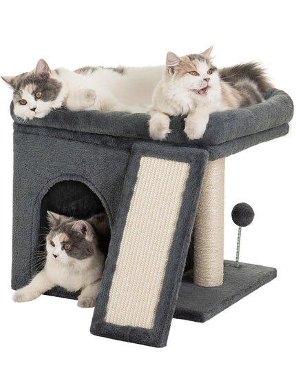 Aechonow Cat Tree Tower with Big Perch for Large Adult Cat, 20 * 16.5In Top Bed for Cats, Condo House for Indoor Small Medium Kittens, Sisal Scratching Post, Dark Gray