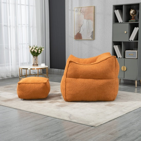 High Back Bean Bag Chair Lazy Sofa With Footstool, Comfortable Lounger, Orange