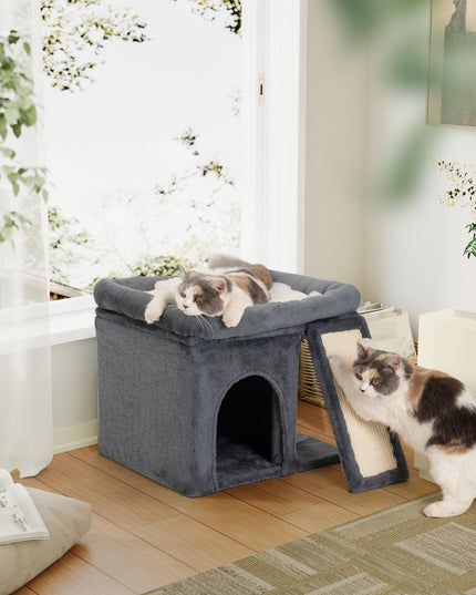Aechonow Cat Tree Tower with Big Perch for Large Adult Cat, 20 * 16.5In Top Bed for Cats, Condo House for Indoor Small Medium Kittens, Sisal Scratching Post, Dark Gray