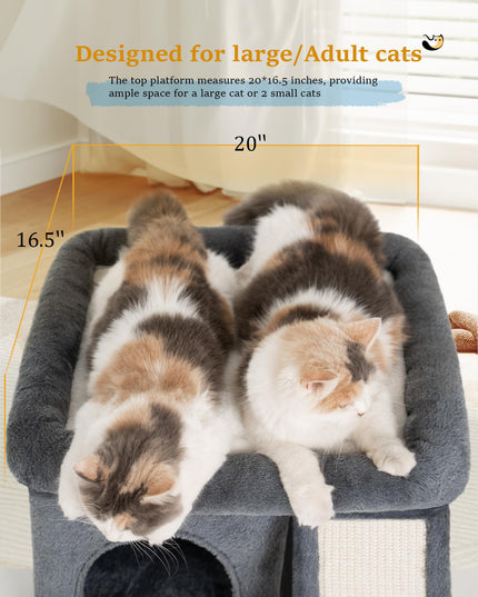 Aechonow Cat Tree Tower with Big Perch for Large Adult Cat, 20 * 16.5In Top Bed for Cats, Condo House for Indoor Small Medium Kittens, Sisal Scratching Post, Dark Gray