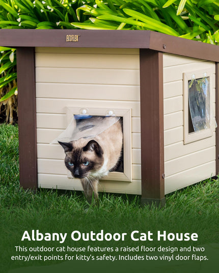 New Age Pet® ECOFLEX® Albany Outdoor Feral Cat House for Multiple Cats with Quick & Easy Assembly, 2 Vinyl Door Flaps Included, Moisture and Odor Resistant