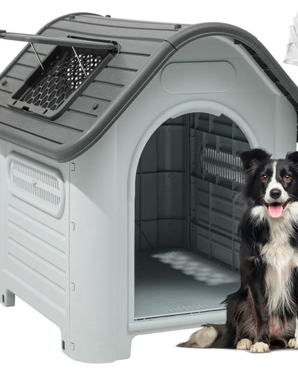YITAHOME 34.3'' Large Dog House Outdoor Plastic Doghouse Water Resistant Pet House with Adjustable Skylight and Elevated Base for Small, Medium Dogs (34.3''L*28.3''W*29.5''H)