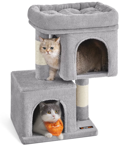 Feandrea Cat Tree, 26.4-Inch Cat Tower, S, Cat Condo for Kittens up to 7 lb, Large Cat Perch, 2 Cat Caves, Scratching Post, Light Gray UPCT611W01