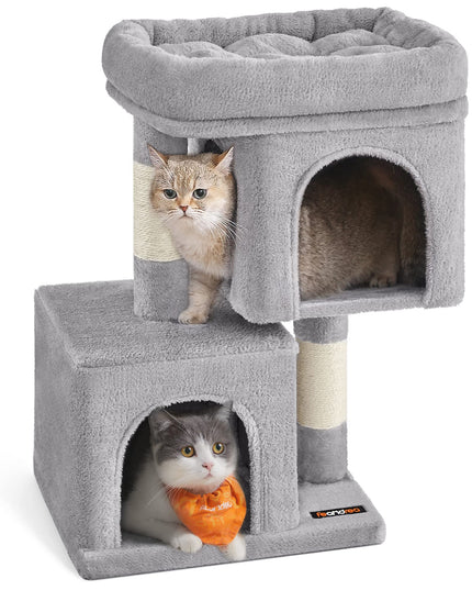 Feandrea Cat Tree, 26.4-Inch Cat Tower, S, Cat Condo for Kittens up to 7 lb, Large Cat Perch, 2 Cat Caves, Scratching Post, Light Gray UPCT611W01