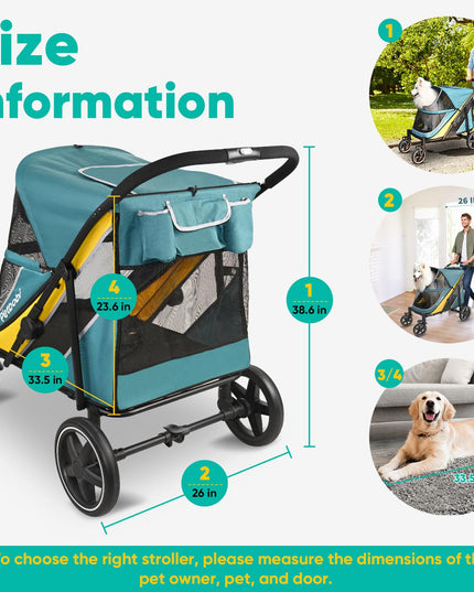 Petbobi Dog Stroller for Medium Dogs - Easy Fold Dual Entry Pet Stroller with One-Foot Brake, All Terrain Wagon Cart with Large Air Mesh, Ideal for Large Senior Pets up to 80 lbs, Green