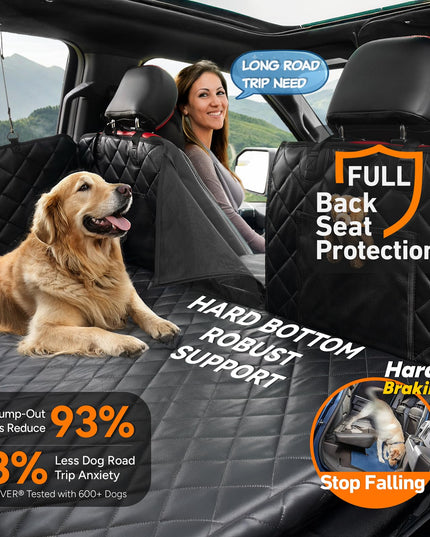 Bearcover Hard Bottom Car Seat Cover for Dogs, PU+Plush Dog Car Seat Cover for Back Seat, Waterproof Backseat Extender for Dogs in Car, Large Pet Hammock Bed with Rear Door Protector for Car SUV Truck