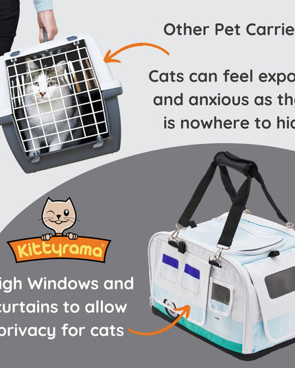 Kittyrama 2-in-1 Premium Cat Carrier & Hideaway. Calming Carrier for Anxious Cats. Recommended by Veterinarians. Airline Approved, Soft-Sided, Expandable & Collapsible,17" x 11" x 11", Easy to Clean