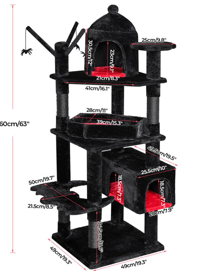 BEWISHOME Large Gothic Cat Tree with Coffin Bed, 63" Multi-Level Goth Cat Tree Tower for Large Cats with Cat Condo, Scratching Posts, Cat Activities Center Halloween Pet Furniture Black MMJ96R