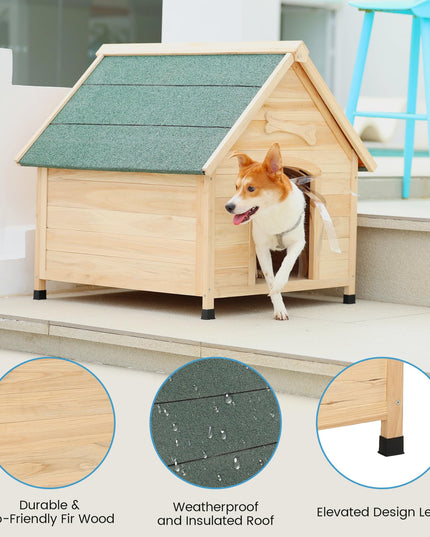 ScienGarden Solid Wood Dog House Comfortable Outdoor Shelter for Medium-Sized and Smaller Dog Sturdy, Durable and Easy to Clean,Can DIY,33.5’’D×30.7’’W×32.3’’H