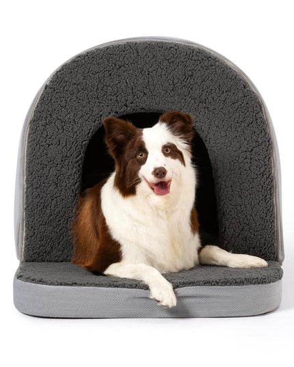 Pelzin Orthopedic Dog Bed House - Dog House Indoor with Egg-Crate Foam - Tent Bed with Waterproof Lining & Nonskid Bottom, Ideal for Extra Large Breeds & Fits 42-Inch Crate - 41"x27", Charcoal